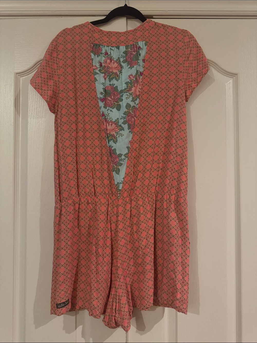 Coral Patterned One-Piece Romper with Floral Back Panel